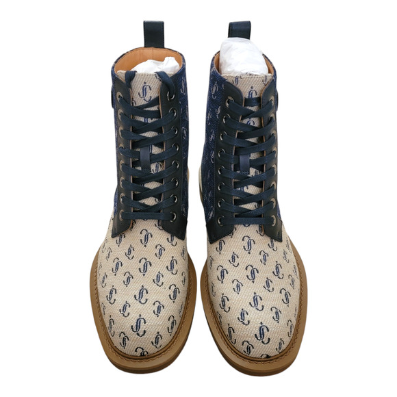 Jimmy Choo Mens Ankle Lace Up Boots 7.5 40.5 Navy Blue Turing Logo Monogram main image 4